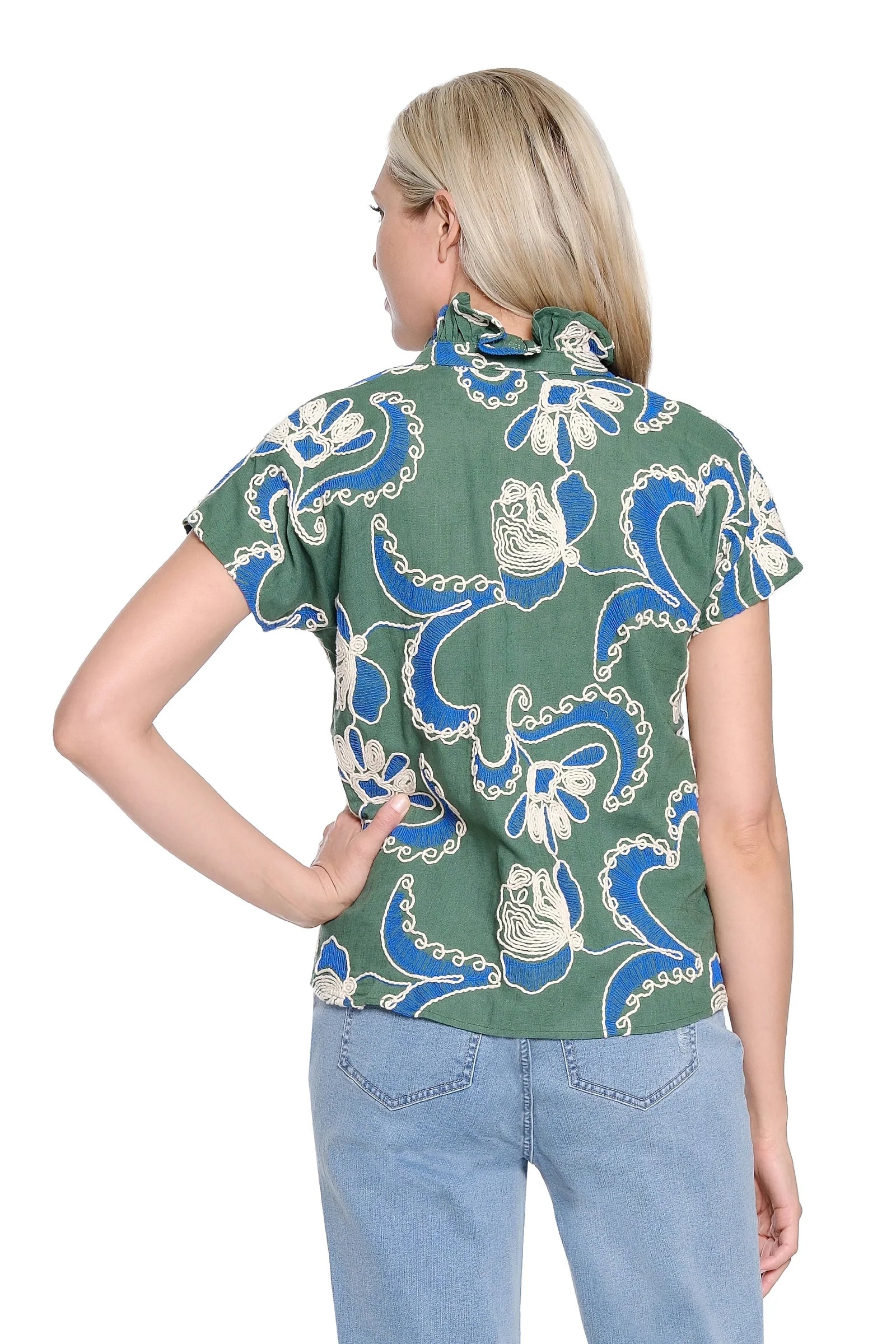 Tru Luxe Embroidered Cord Popover Top