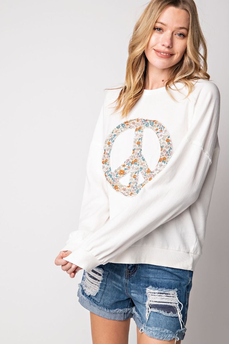 Easel Floral Peace Crew Knit