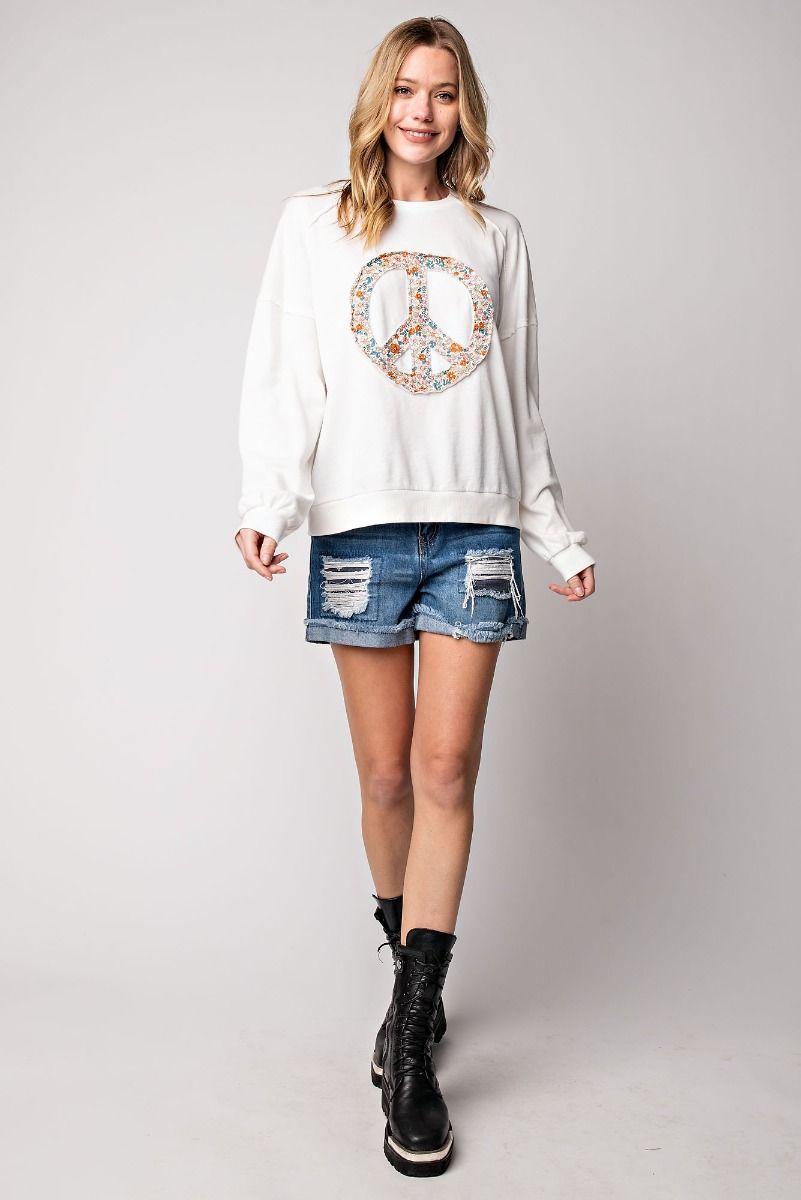 Easel Floral Peace Crew Knit
