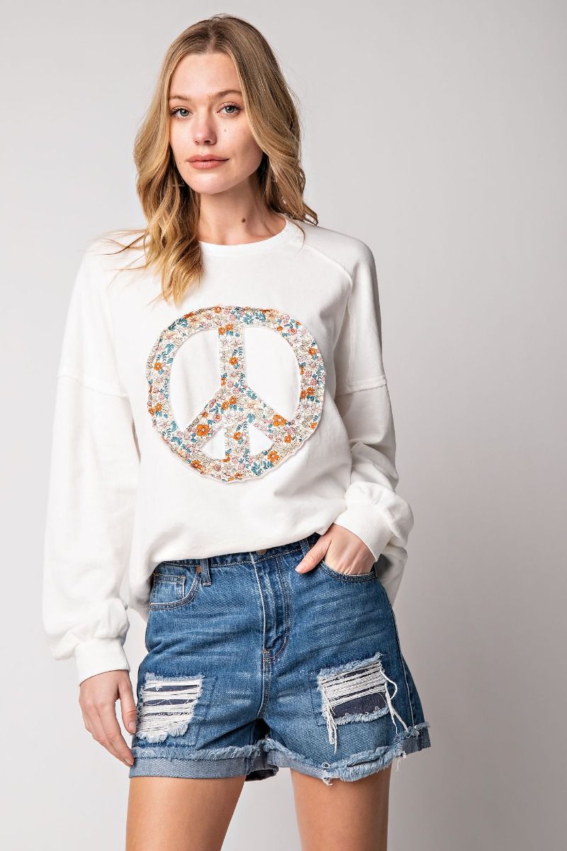 Easel Floral Peace Crew Knit